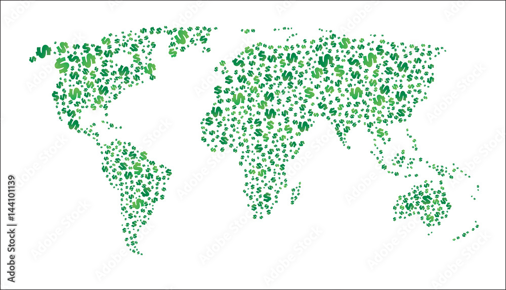 Fototapeta premium World map that consists of dollars. Vector illustration.
