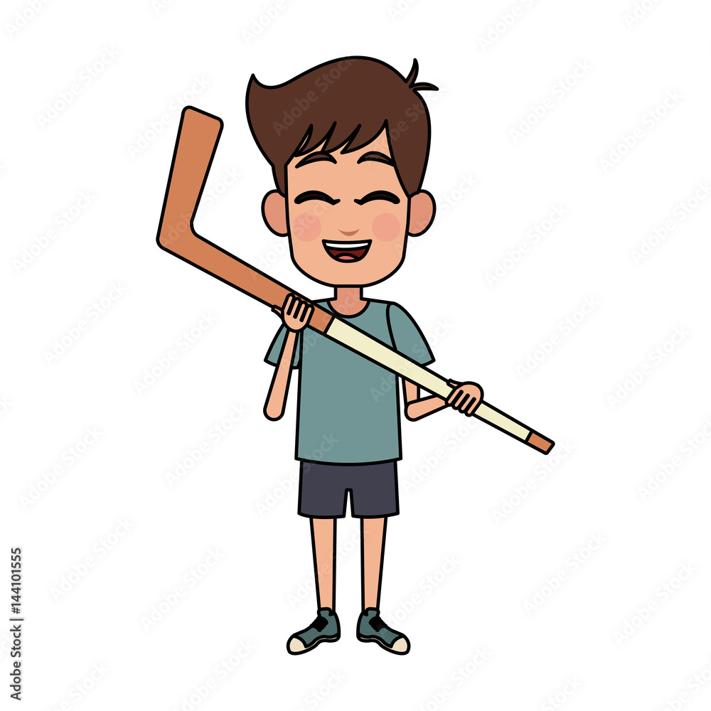 happy young boy holding hockey stick icon image vector illustration design happy young boy holding hockey stick icon image vector illustration design