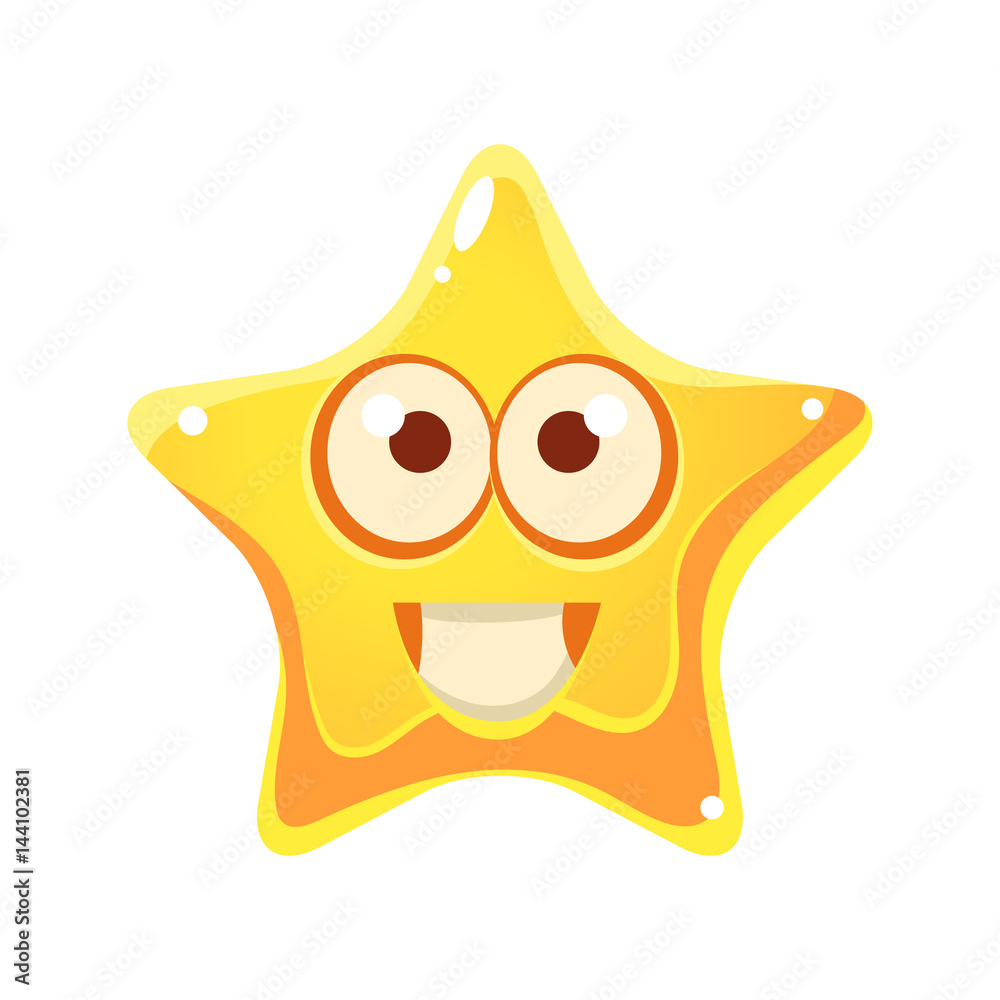 Yellow star with smiling face and big eyes, cartoon character Yellow star with smiling face and big eyes, cartoon character