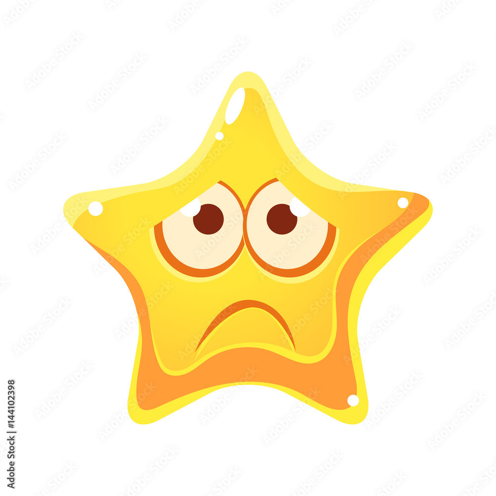 Emotional face of yellow star, sad and unhappy, cartoon character Emotional face of yellow star, sad and unhappy, cartoon character