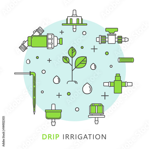 Isolated vector icons for drip irrigation.
