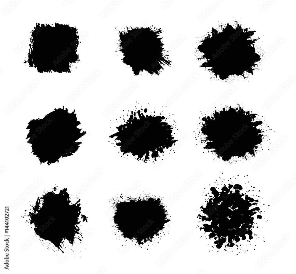 Abstract paint splashes set for design use. Splatter template set. Brushes vector illustration background.