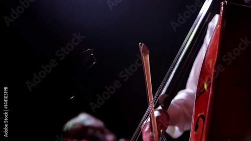 The professional plays the cello at the concert. photo