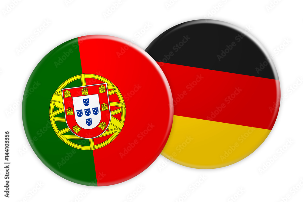 News Concept: Portugal Flag Button On Germany Flag Button, 3d illustration on white background News Concept: Portugal Flag Button On Germany Flag Button, 3d illustration on white background