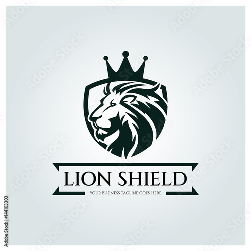 Lion shield logo design template. Element for the brand identity. Vector illustration photo