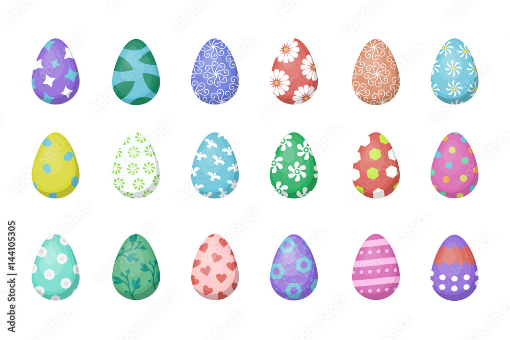 Vector set with Easter eggs for decoration on the white background. Concept of Happy Easter.