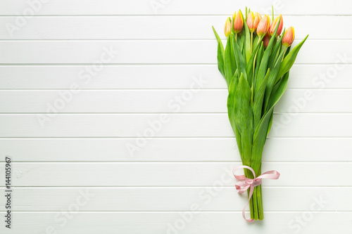 Bunch of orange tulip flowers.