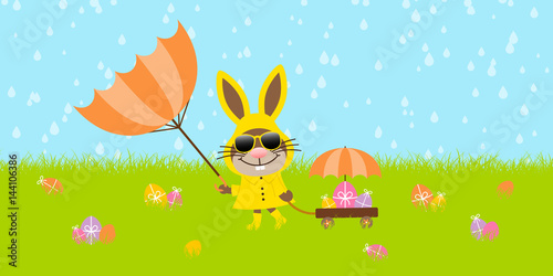 Bunny Umbrella Sunglasses Handcart Meadow Easter Eggs Rain Storm