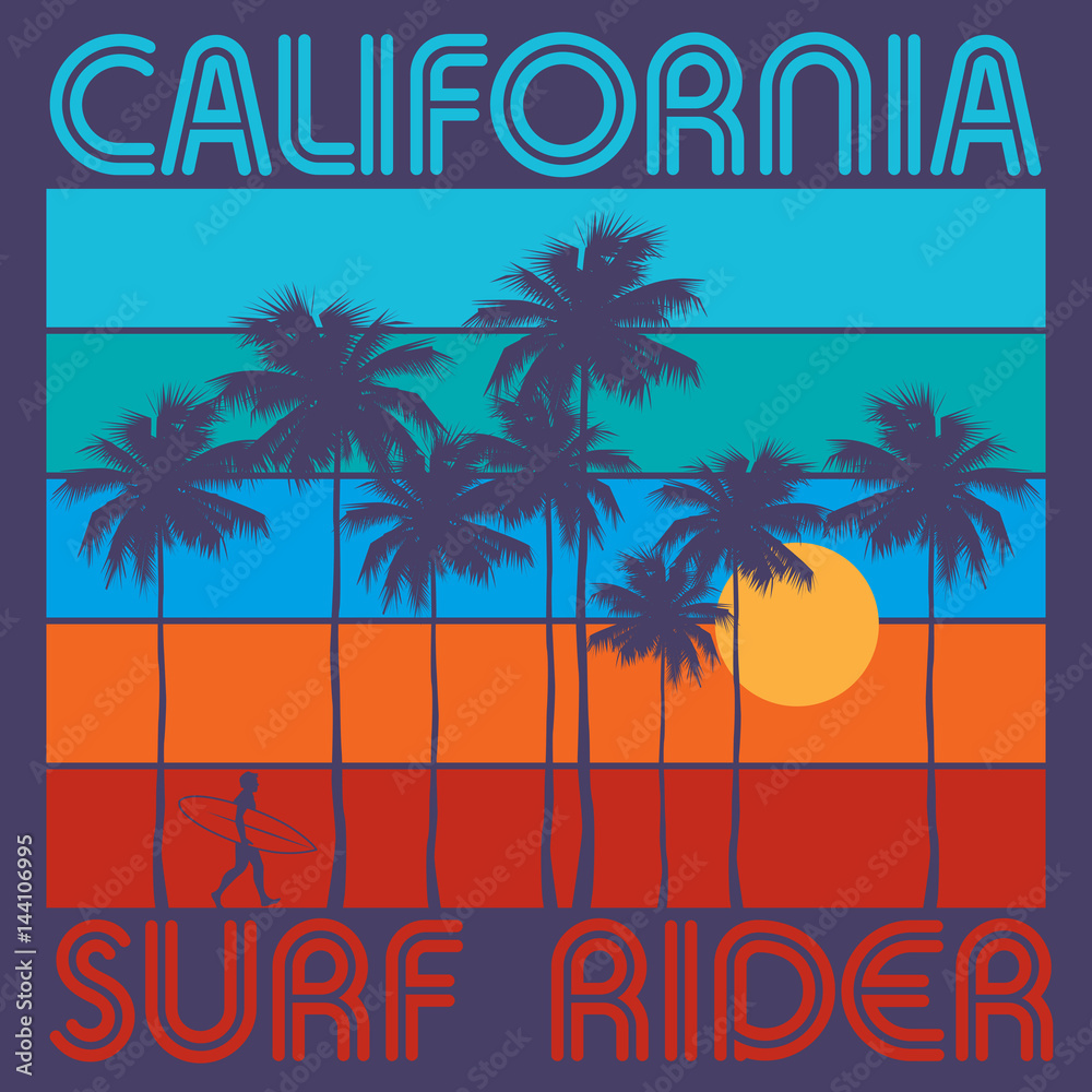 Theme of surfing with text California, Surf Rider