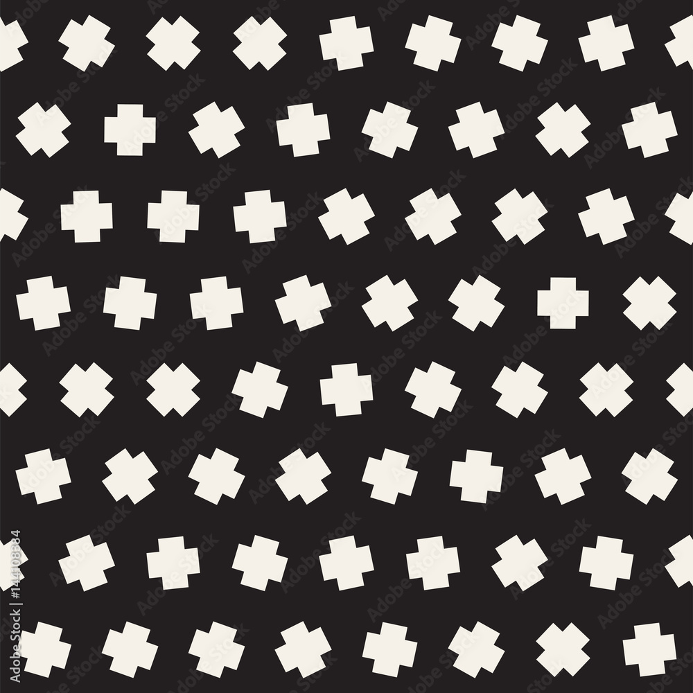 Geometric Scattered Shapes. Vector Seamless Black and White Pattern