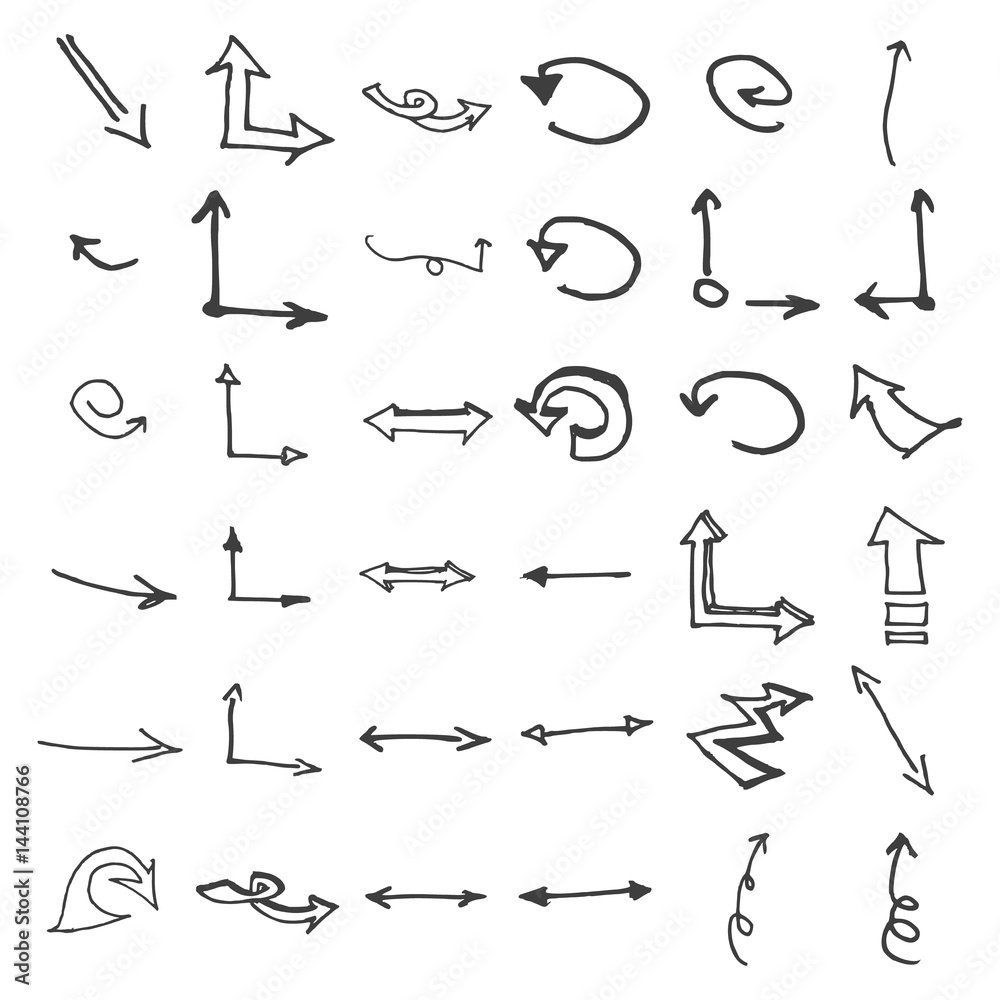 Vector hand drawn arrows set isolated on white Vector hand drawn arrows set isolated on white