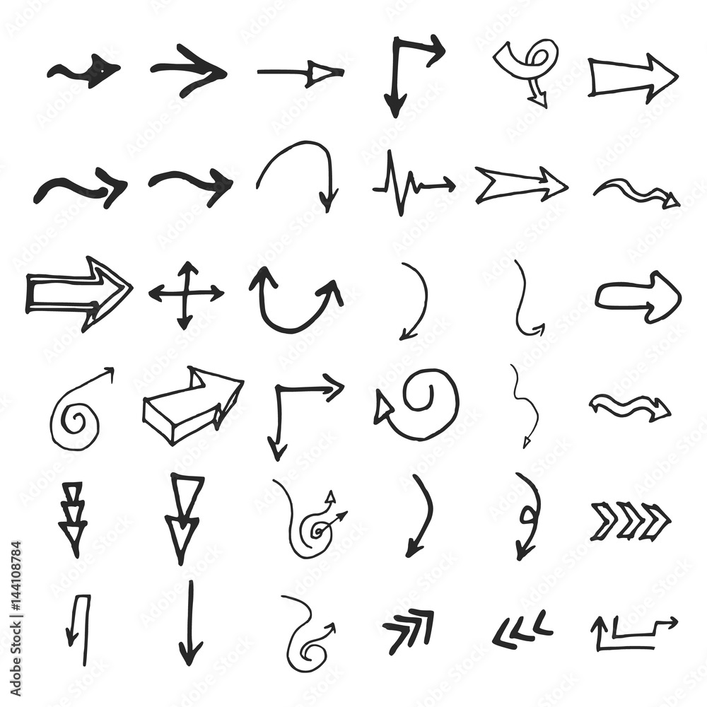 Vector hand drawn arrows set isolated on white Vector hand drawn arrows set isolated on white