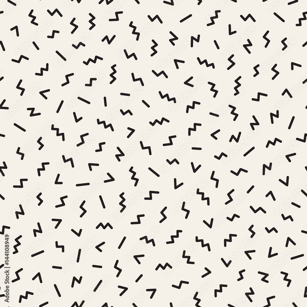 Scattered Geometric Shapes. Inspired by Memphis Style. Abstract Background Design. Vector Seamless Black and White Irregular Pattern. Scattered Geometric Shapes. Inspired by Memphis Style. Abstract Background Design. Vector Seamless Black and White Irregular Pattern.