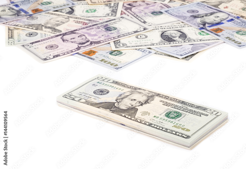 US Dollar Bills of Various Denomination Isolated on White US Dollar Bills of Various Denomination Isolated on White