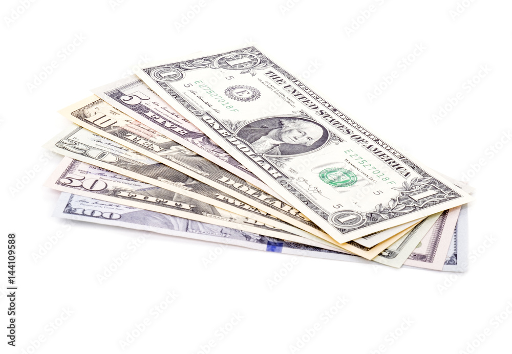 US Dollars of Various Denomination Isolated on White US Dollars of Various Denomination Isolated on White