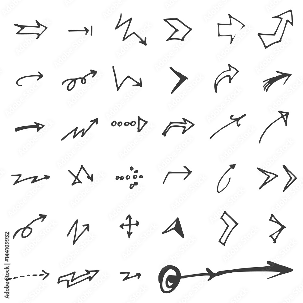 Vector hand drawn arrows set isolated on white Vector hand drawn arrows set isolated on white