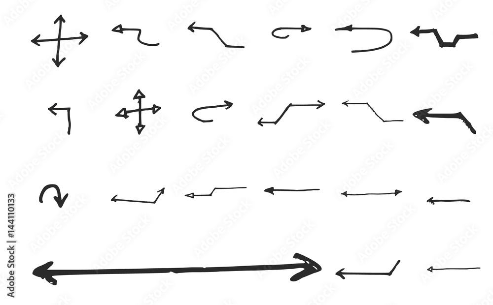 Vector hand drawn arrows set isolated on white Vector hand drawn arrows set isolated on white