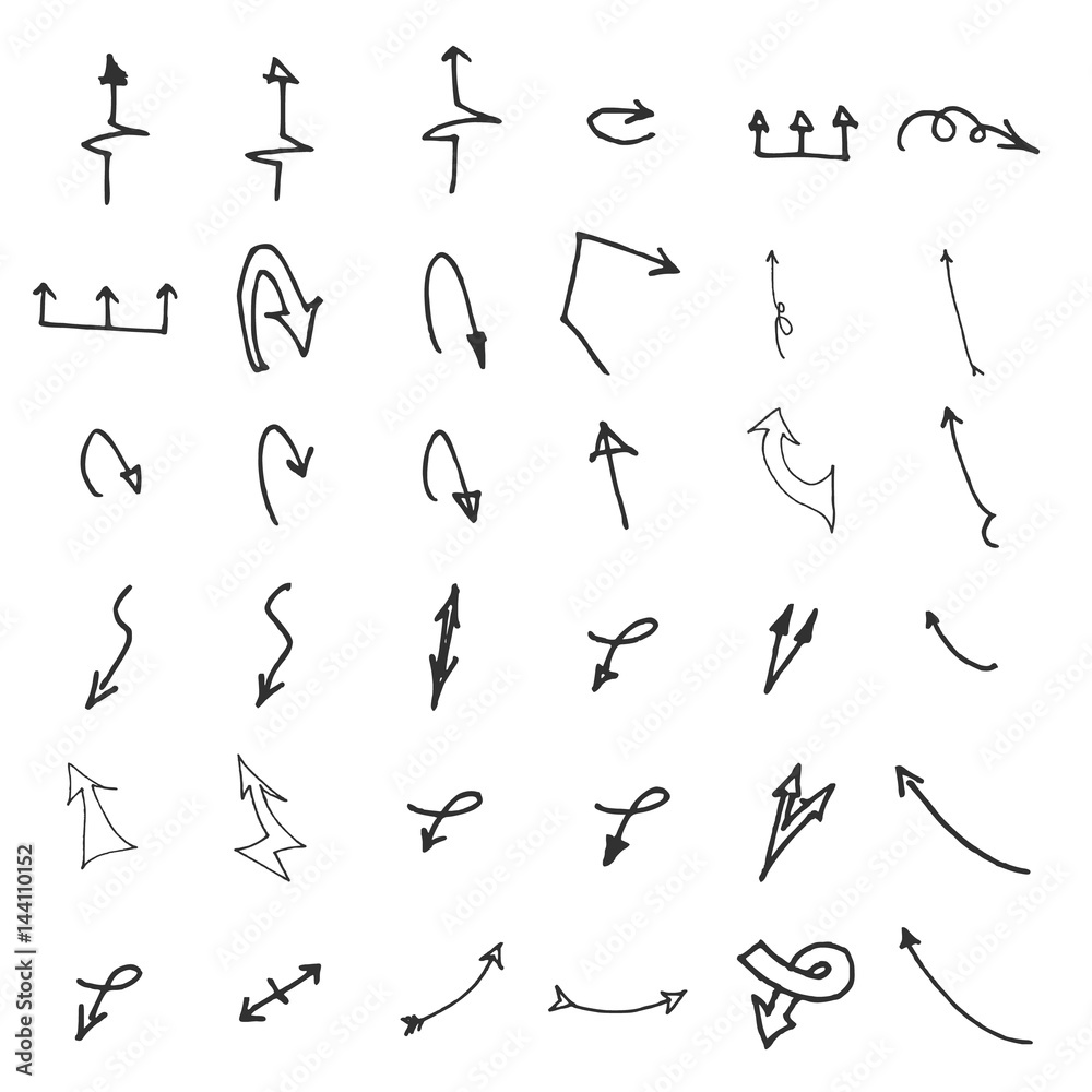 Vector hand drawn arrows set isolated on white Vector hand drawn arrows set isolated on white