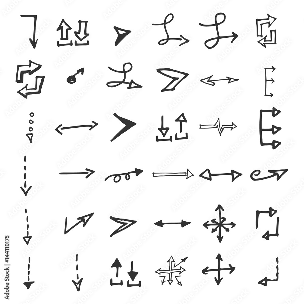 Vector hand drawn arrows set isolated on white Vector hand drawn arrows set isolated on white