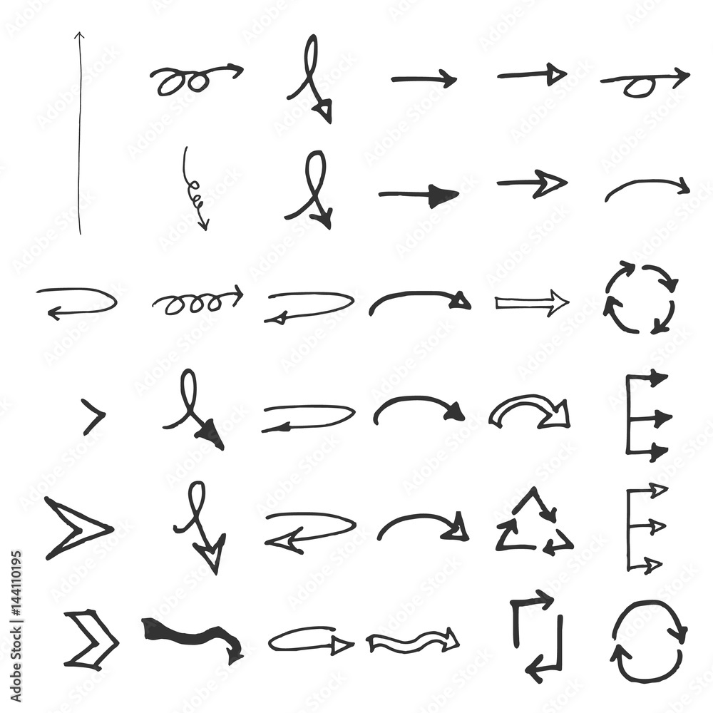Vector hand drawn arrows set isolated on white Vector hand drawn arrows set isolated on white