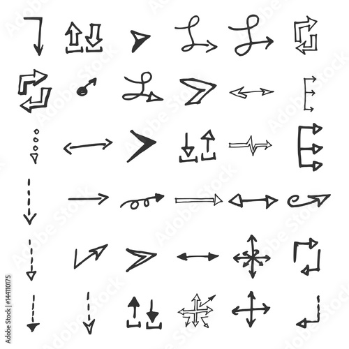 Vector hand drawn arrows set isolated on white
