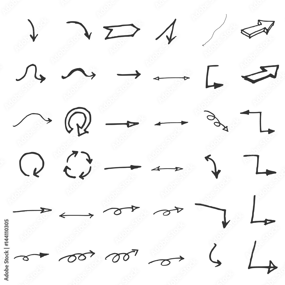 Vector hand drawn arrows set isolated on white Vector hand drawn arrows set isolated on white