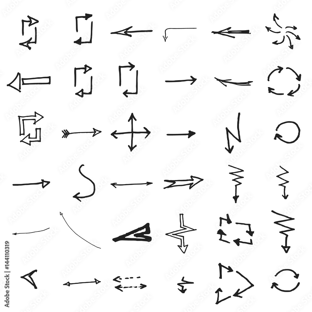 Vector hand drawn arrows set isolated on white Vector hand drawn arrows set isolated on white