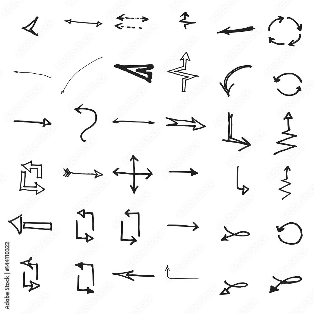 Vector hand drawn arrows set isolated on white Vector hand drawn arrows set isolated on white
