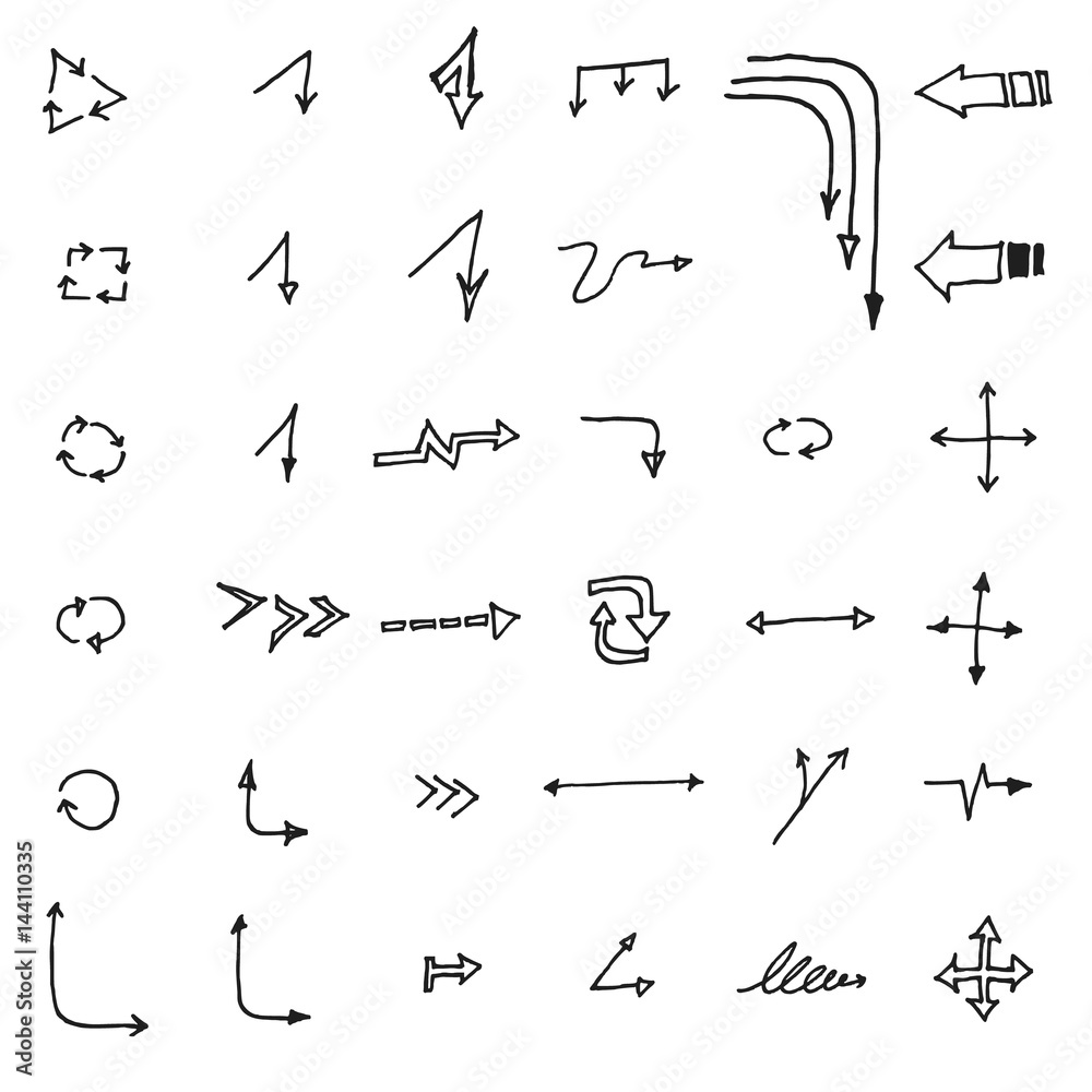 Vector hand drawn arrows set isolated on white Vector hand drawn arrows set isolated on white