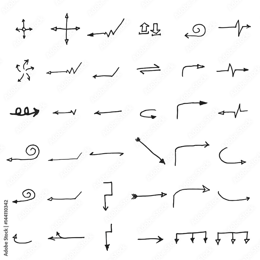 Vector hand drawn arrows set isolated on white
