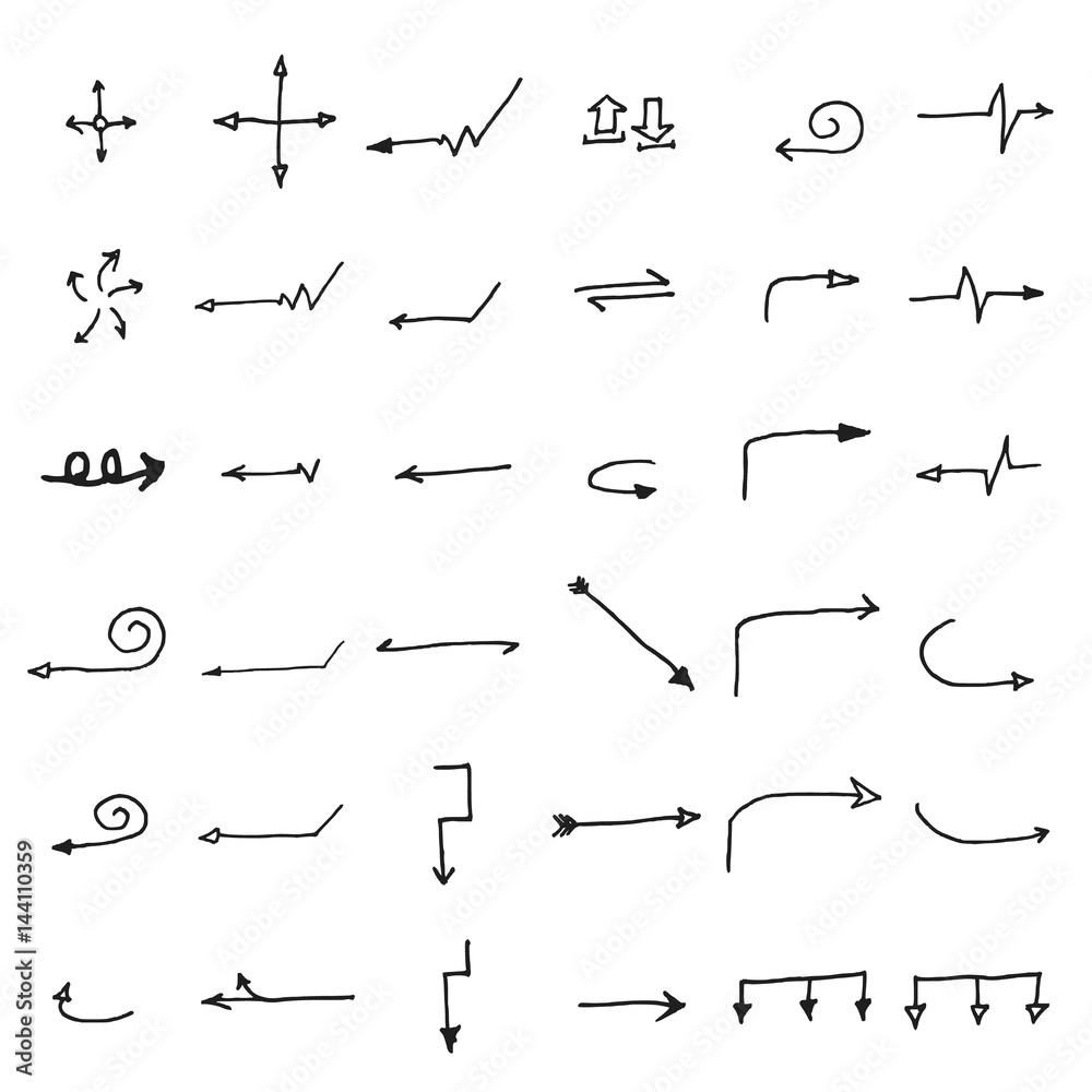 Vector hand drawn arrows set isolated on white Vector hand drawn arrows set isolated on white