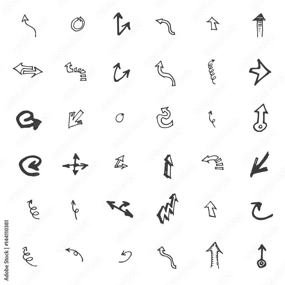 Vector hand drawn arrows set isolated on white Vector hand drawn arrows set isolated on white