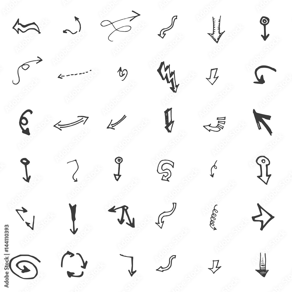Vector hand drawn arrows set isolated on white Vector hand drawn arrows set isolated on white