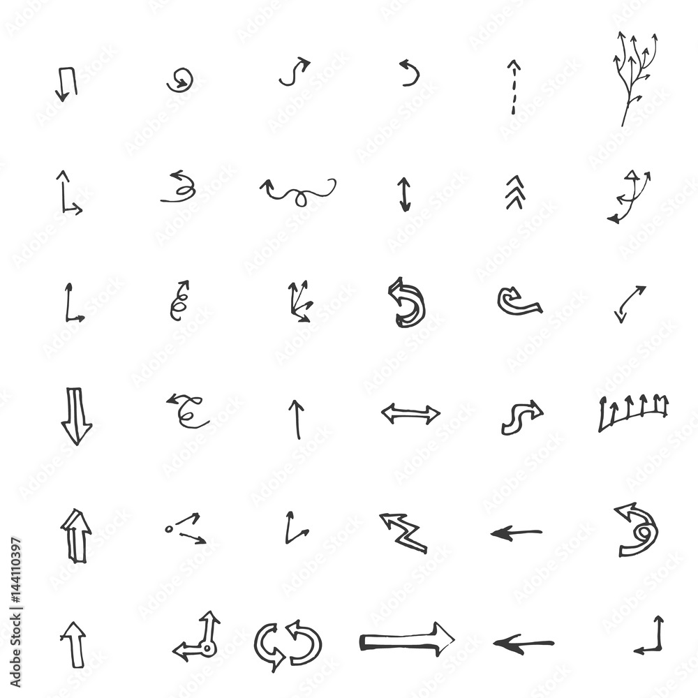 Vector hand drawn arrows set isolated on white