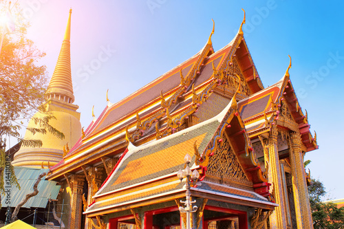 Temple of the Emerald Buddha at sunset  Thailand  Bangkok  Wat Phra Kaew.