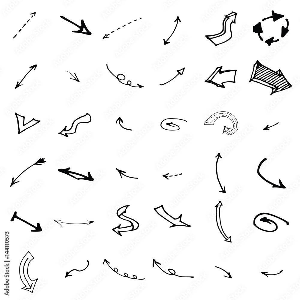 Obraz premium Vector hand drawn arrows set isolated on white