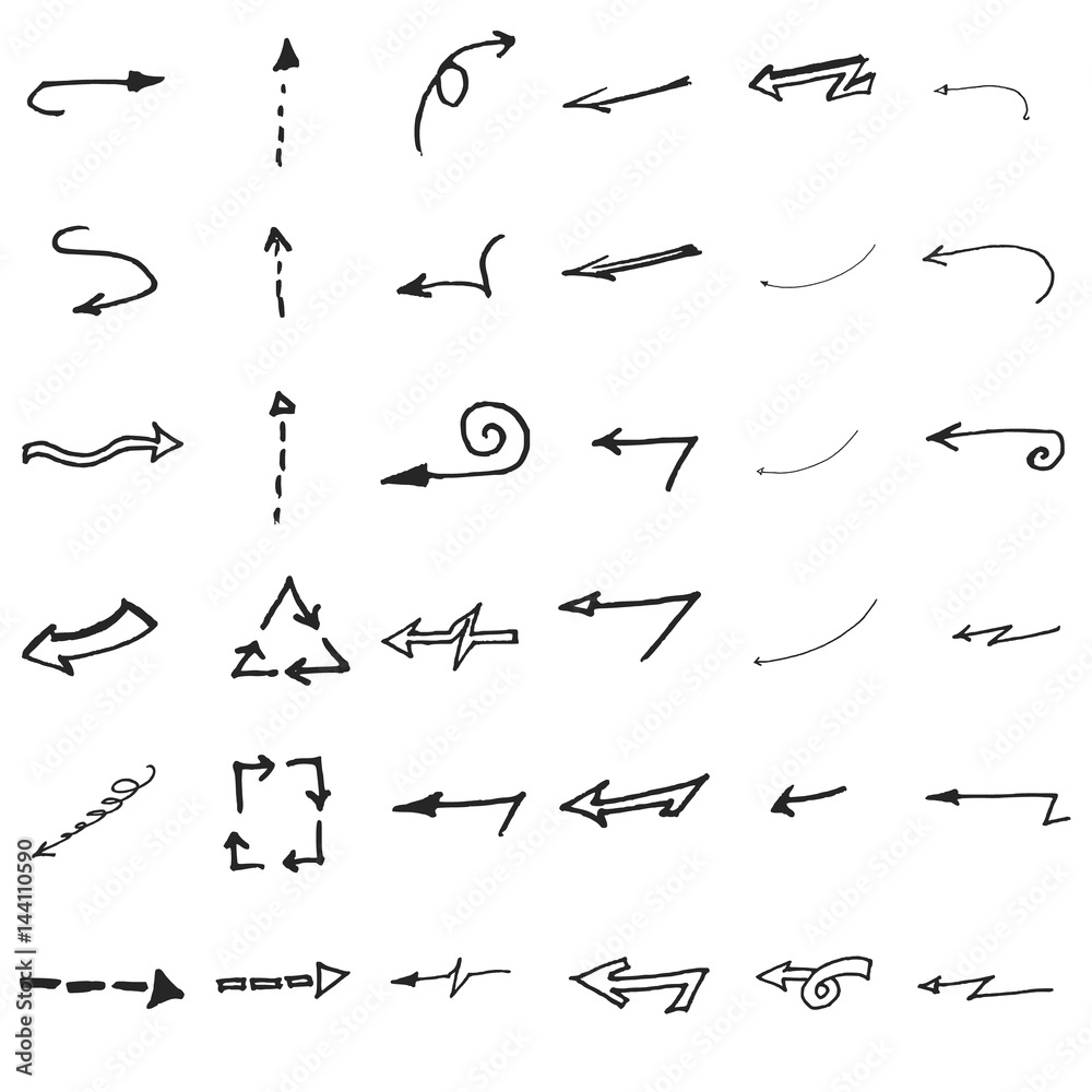 Obraz premium Vector hand drawn arrows set isolated on white