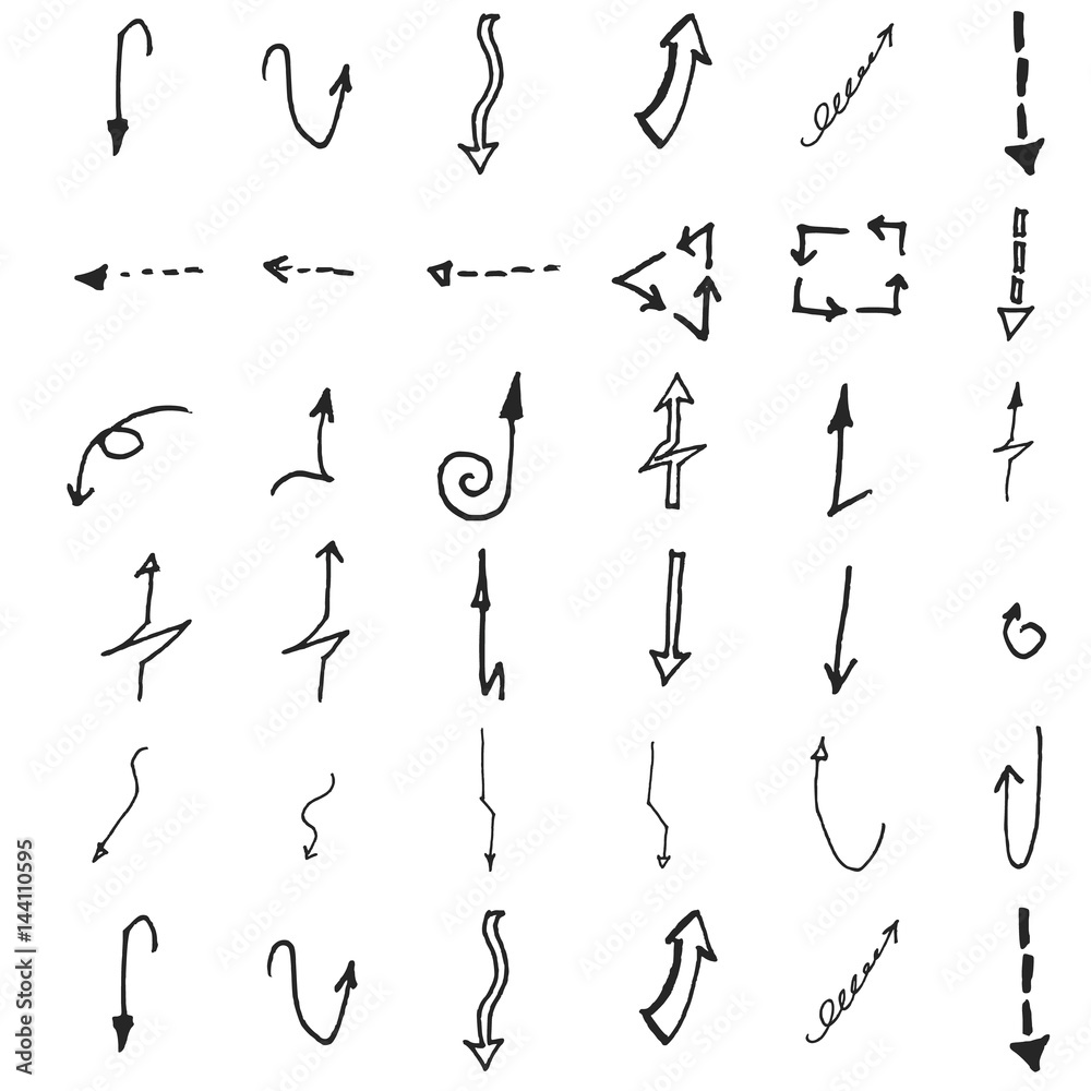Vector hand drawn arrows set isolated on white Vector hand drawn arrows set isolated on white
