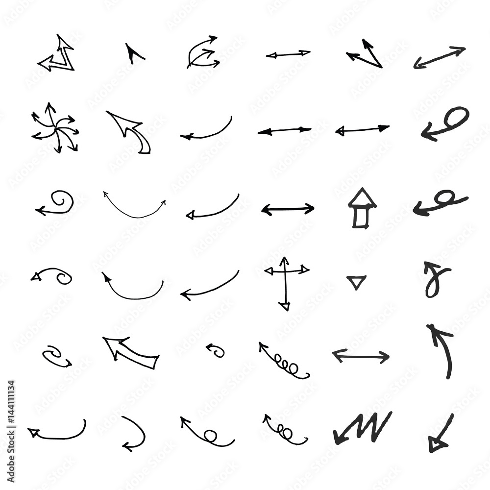 Vector hand drawn arrows set isolated on white sketch Vector hand drawn arrows set isolated on white sketch