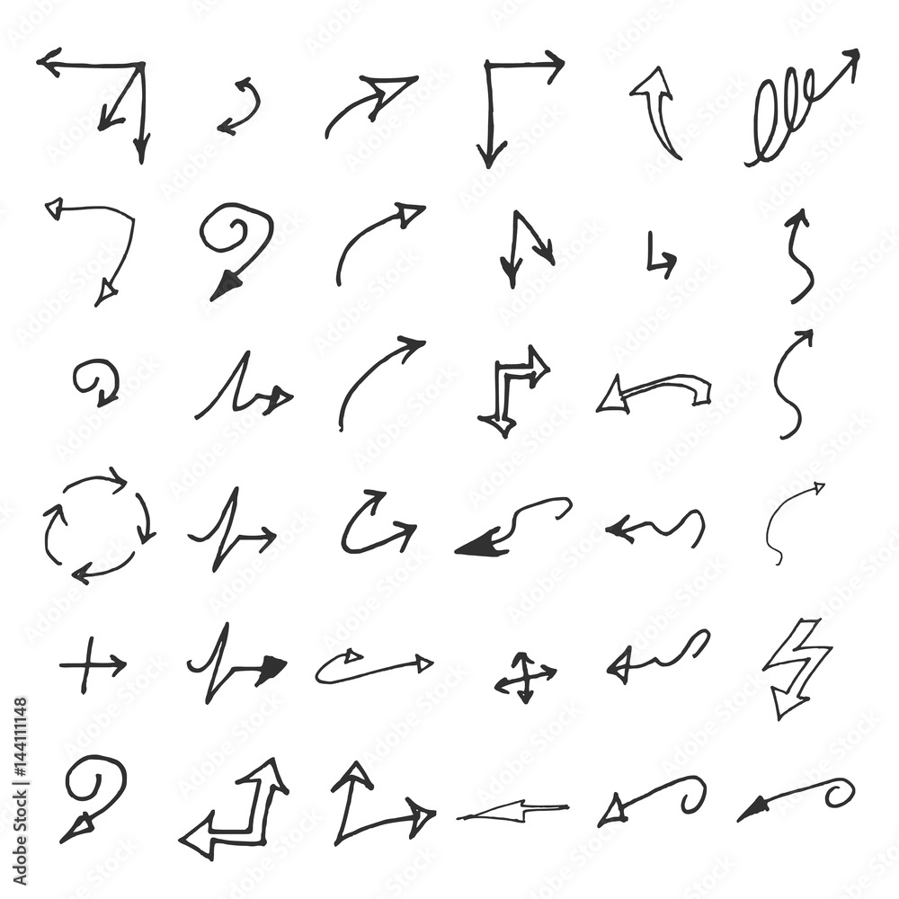 Vector hand drawn arrows set isolated on white sketch Vector hand drawn arrows set isolated on white sketch