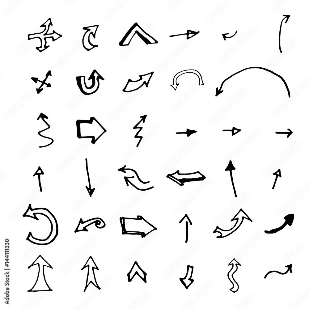 Vector hand drawn arrows set isolated on white sketch Vector hand drawn arrows set isolated on white sketch