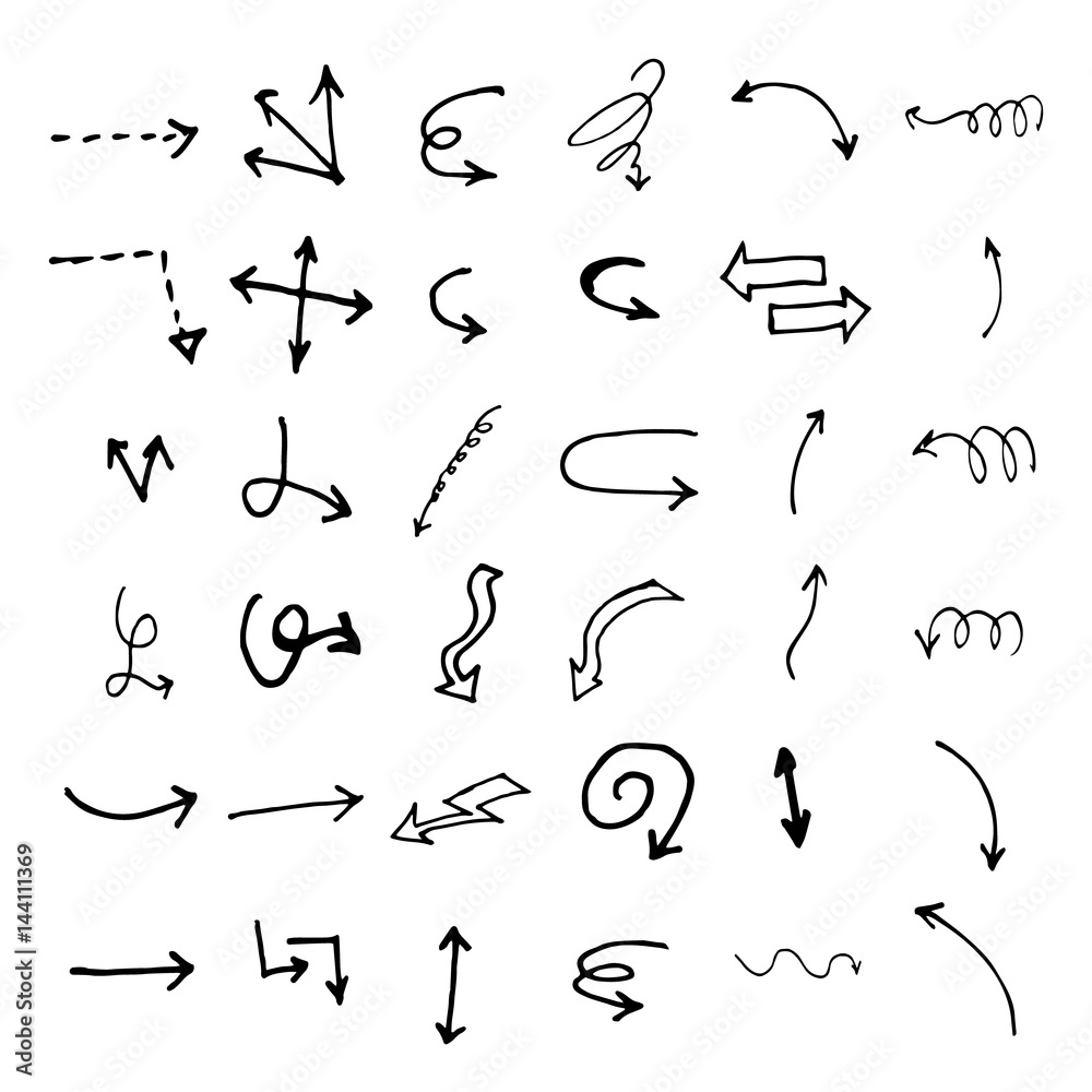 Vector hand drawn arrows set isolated on white sketch Vector hand drawn arrows set isolated on white sketch