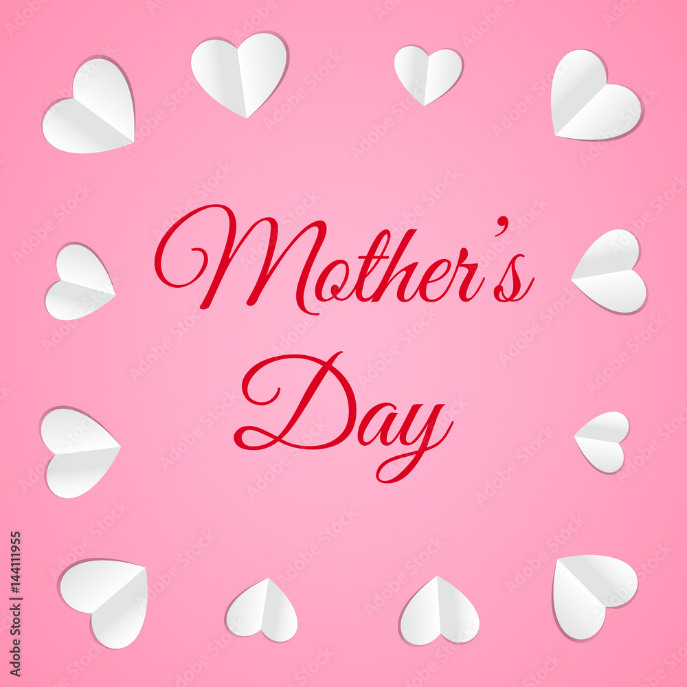 Mother's Day card with paper heart and wishes. Vector.
