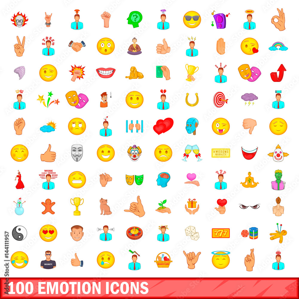 100 emotion icons set, cartoon style 100 emotion icons set, cartoon style