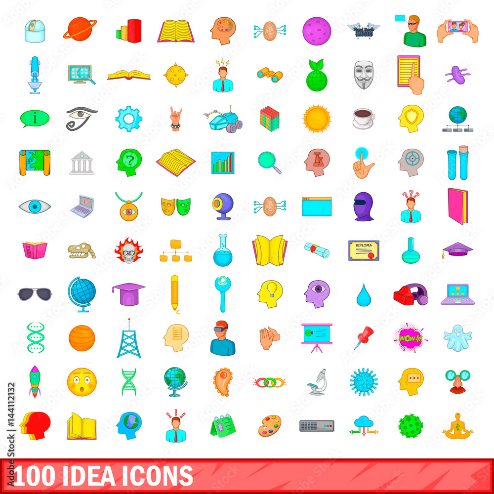 100 idea icons set, cartoon style 100 idea icons set, cartoon style