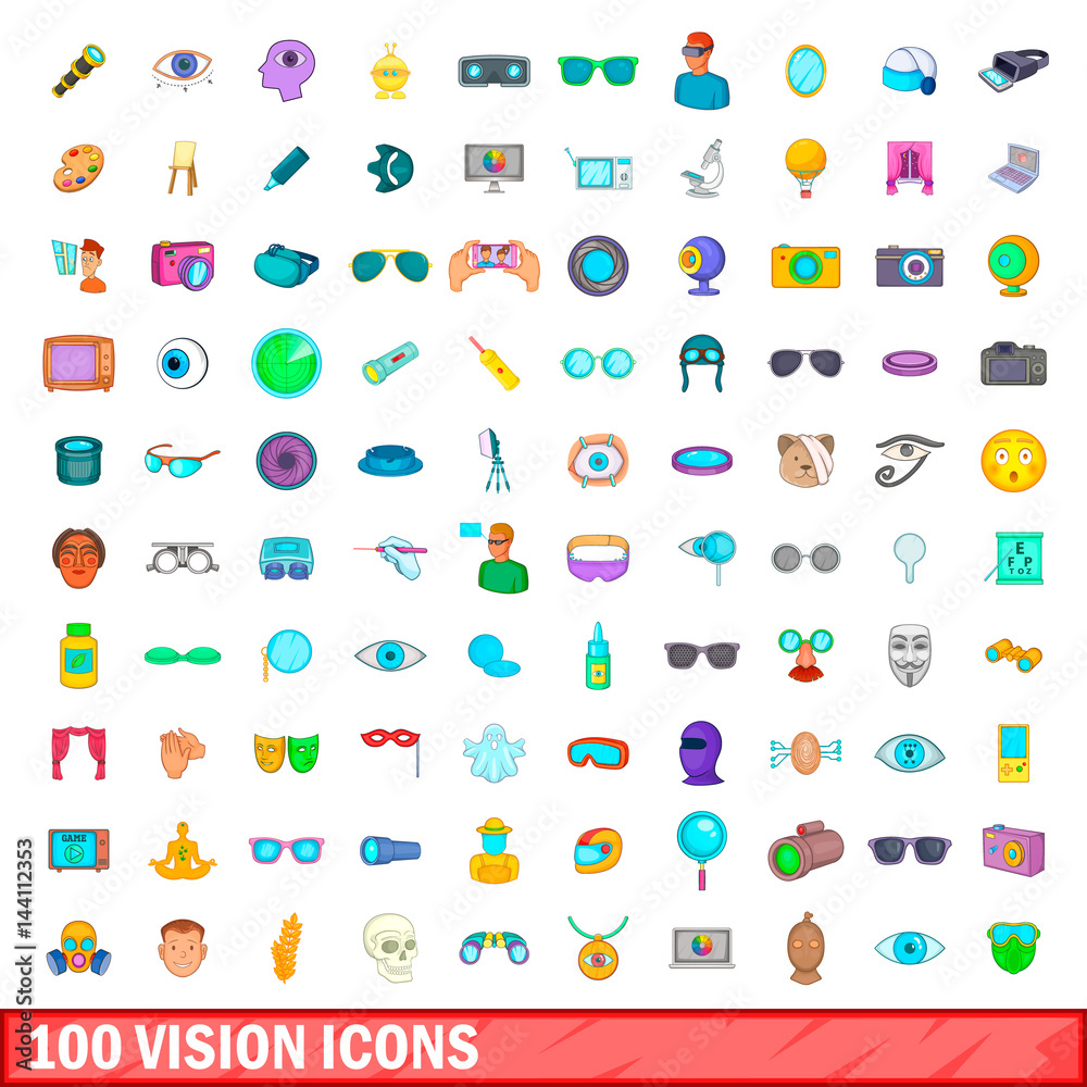 100 vision icons set, cartoon style 100 vision icons set, cartoon style