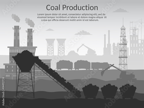 Coal mining industry and transportation set infographics elements isolated vector technics building