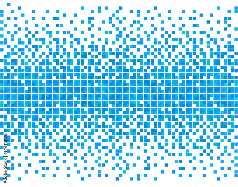 Blue and white pixel background.  Abstract digital vector Illustration. Modern technology design. Hi tech wallpaper.