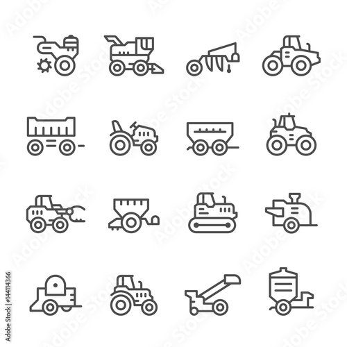 Set line icons of agricultural machinery