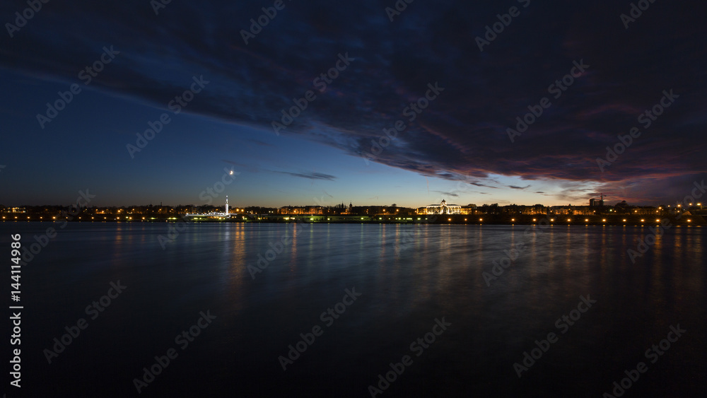 Views of the river station of Yaroslavl from the water during sunset. Views of the river station of Yaroslavl from the water during sunset.
